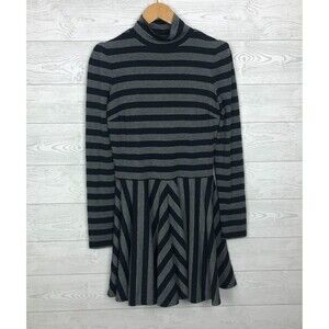 Marc Jacobs Womens XS Striped Long Sleeve Turtleneck Fit & Flare Dress Gray Blue